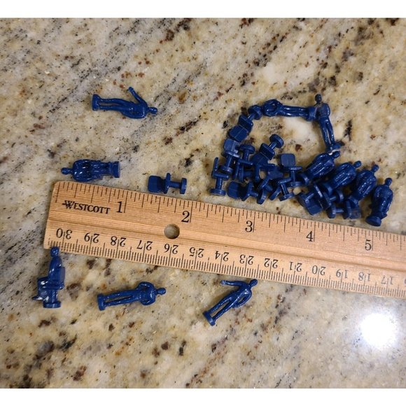 Miniature Tiny Little Blue Men Game Pieces?? Army Figures. Chairs Lot of 25 - Picture 5 of 6